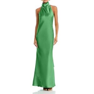 AQUA Vibrant Green Formal Maxi Halter Dress